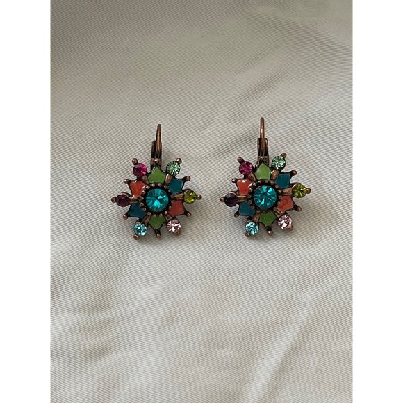 Vintage Jewelry Jewelry - Vintage Colorful Resin Rhinestone Floral Design Pierced Earrings